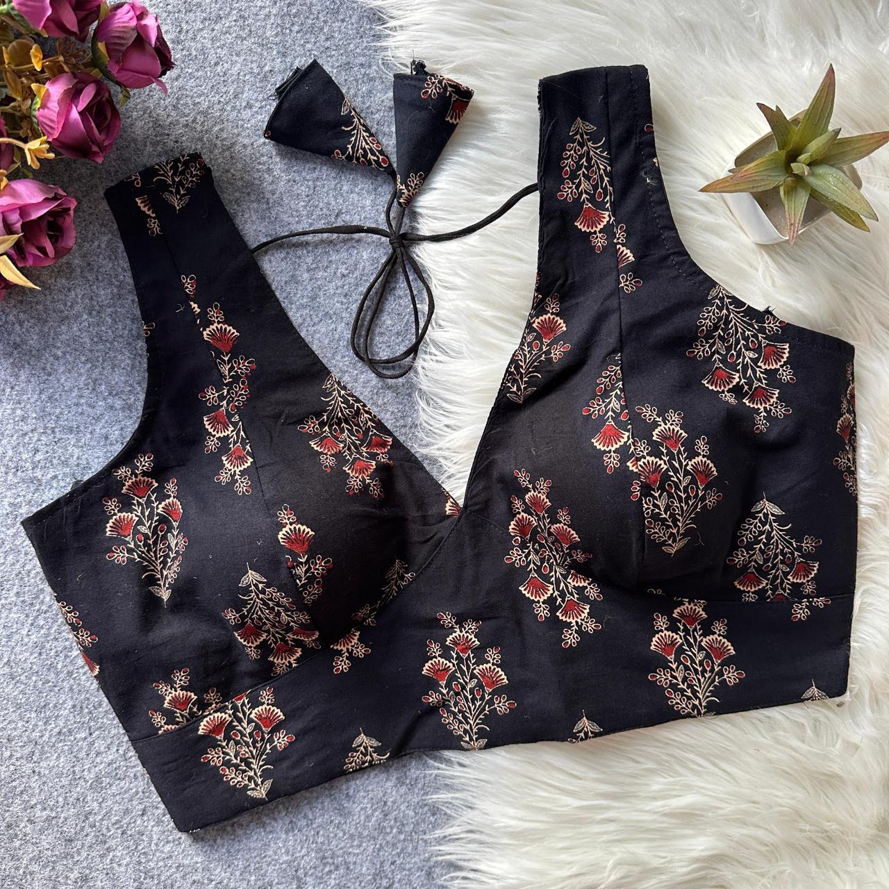 Ajrakh Cotton Side Elastic Stretchable Blouse Regular Size