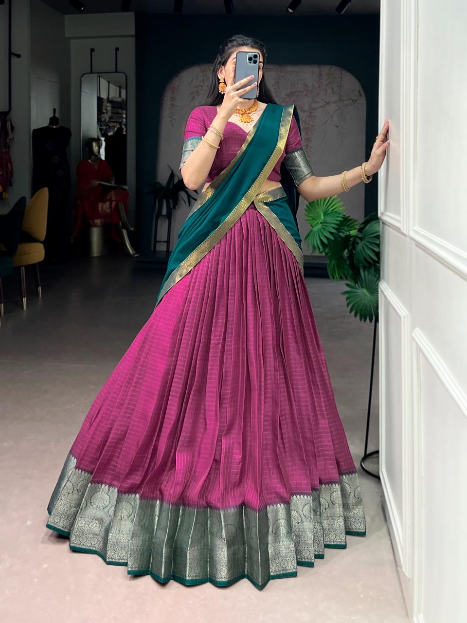 Jacquard Cotton Silk Readymade Dhavani Collection 1399