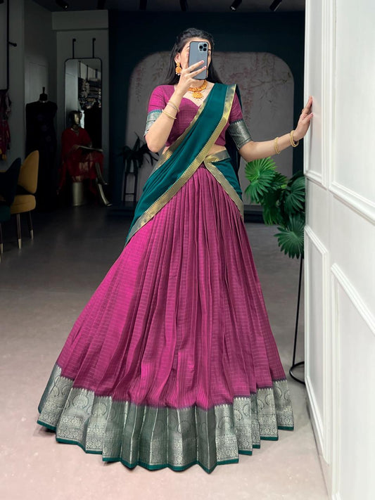 Jacquard Cotton Silk Readymade Dhavani Collection 1399