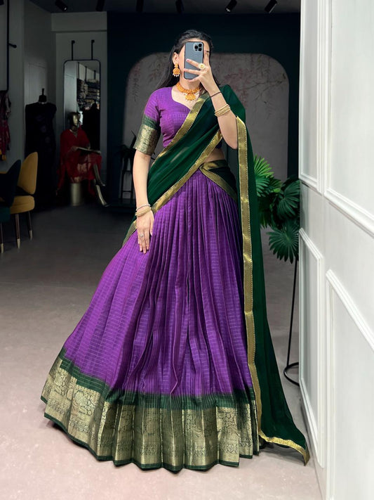 Jacquard Cotton Silk Readymade Dhavani Collection 1399