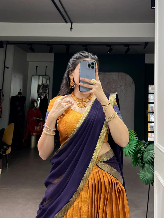 Jacquard Cotton Silk Readymade Dhavani Collection 1399