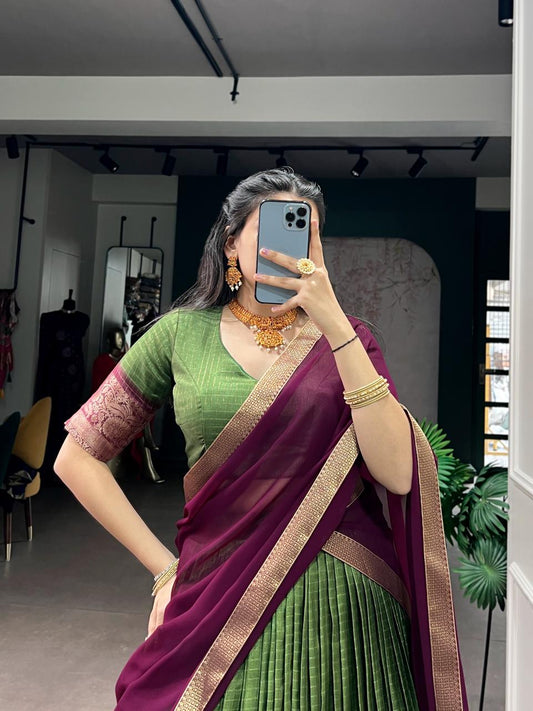 Jacquard Cotton Silk Readymade Dhavani Collection 1399