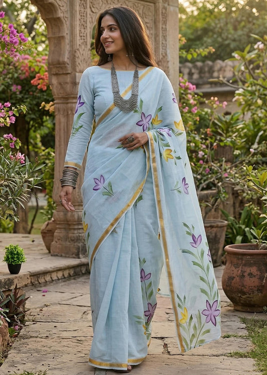 Maslin Cotton Sarees with Floral Prints