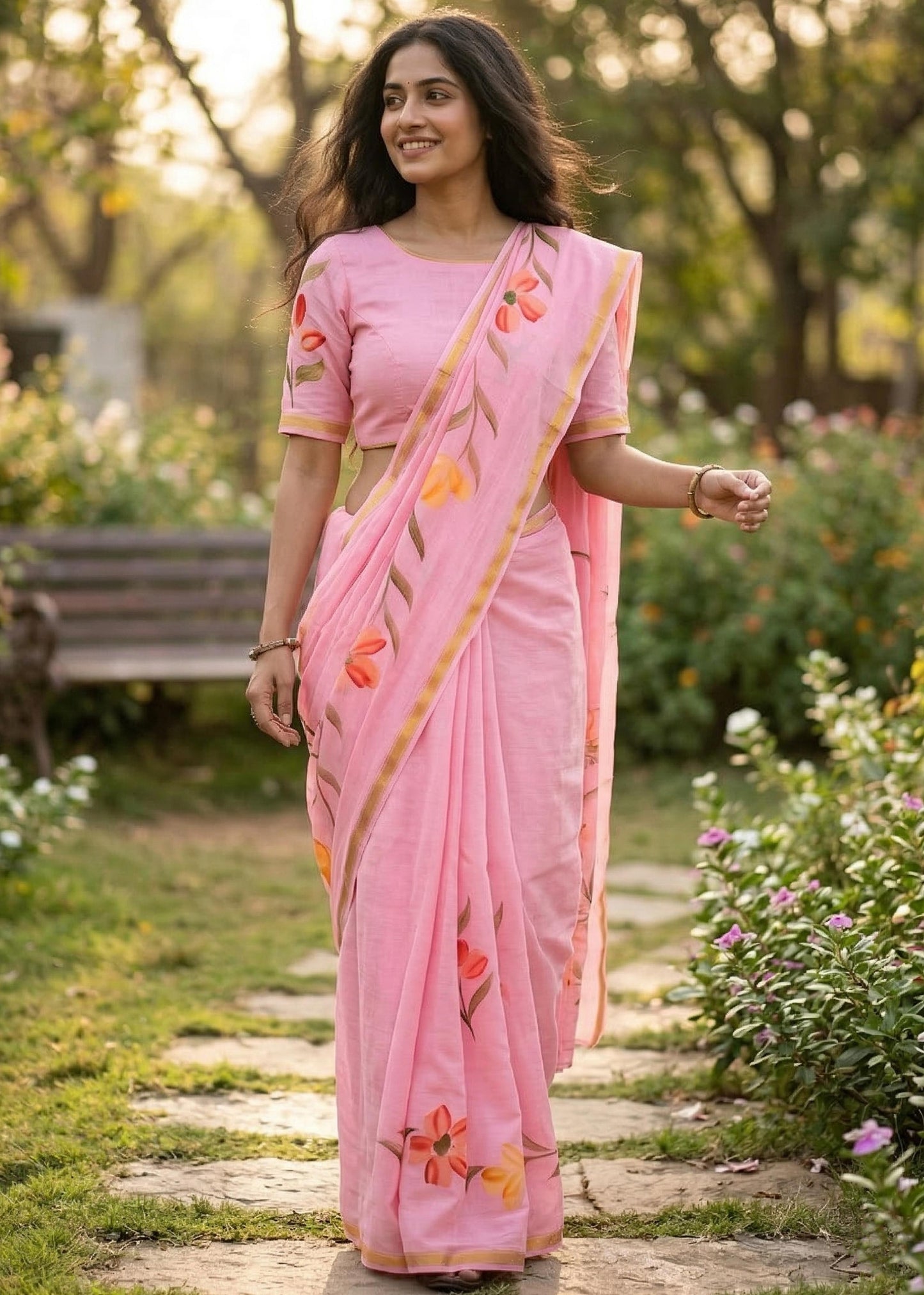 Maslin Cotton Sarees with Floral Prints