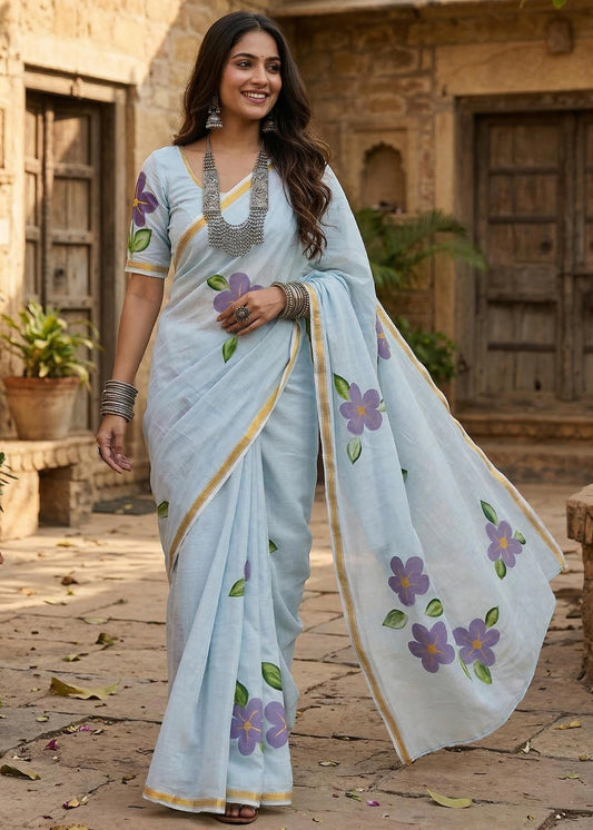 Maslin Cotton Sarees with Floral Prints
