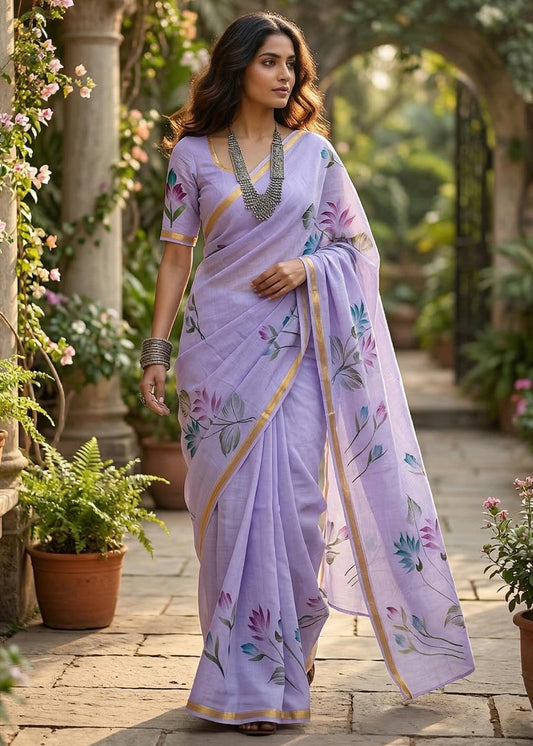 Maslin Cotton Sarees with Floral Prints