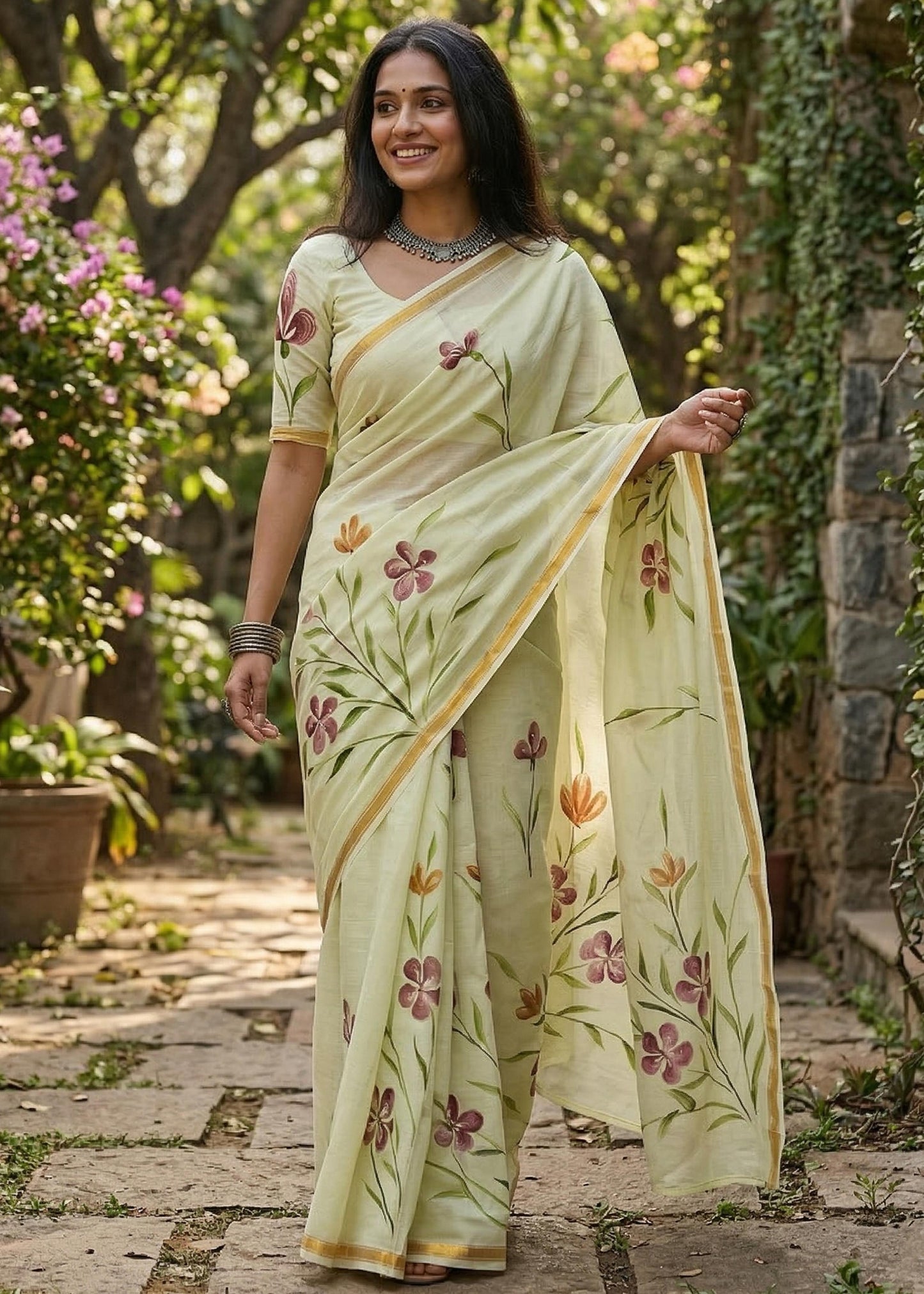 Maslin Cotton Sarees with Floral Prints