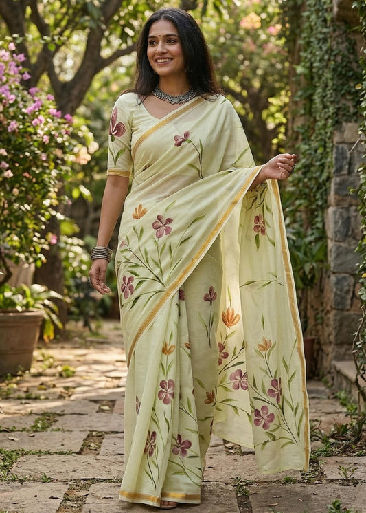 Maslin Cotton Sarees with Floral Prints