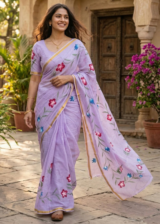Maslin Cotton Sarees with Floral Prints