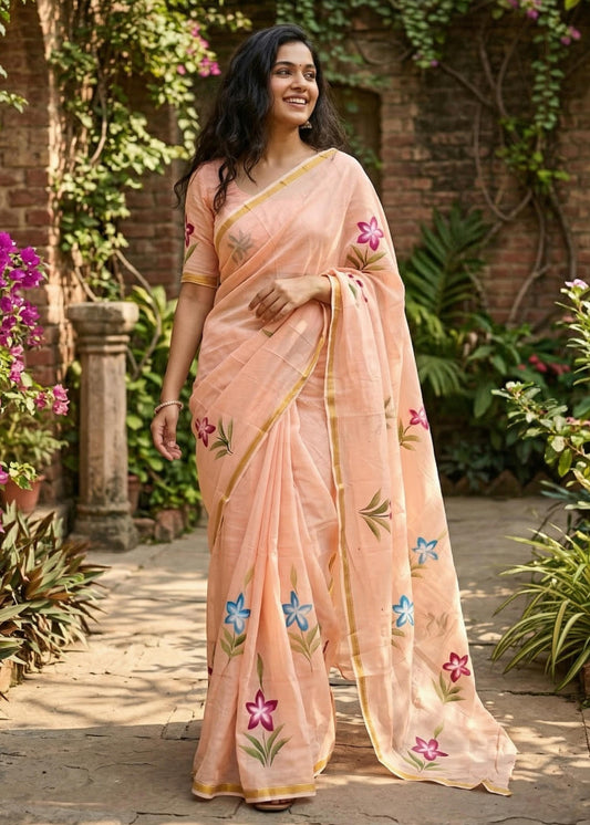 Maslin Cotton Sarees with Floral Prints