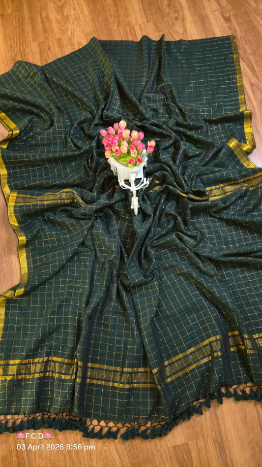 Mul Cotton Sarees with Checked Zari Pattern