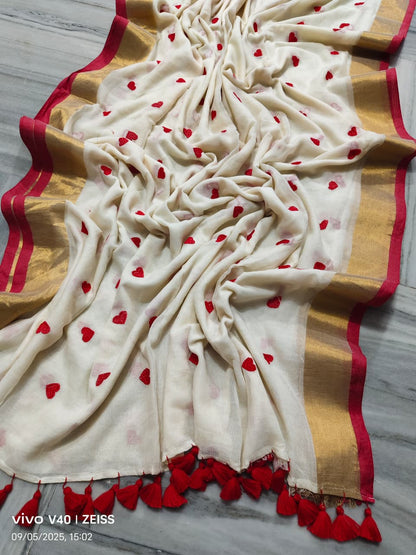 Mul Cotton Sarees with Embroidery & Zari Border