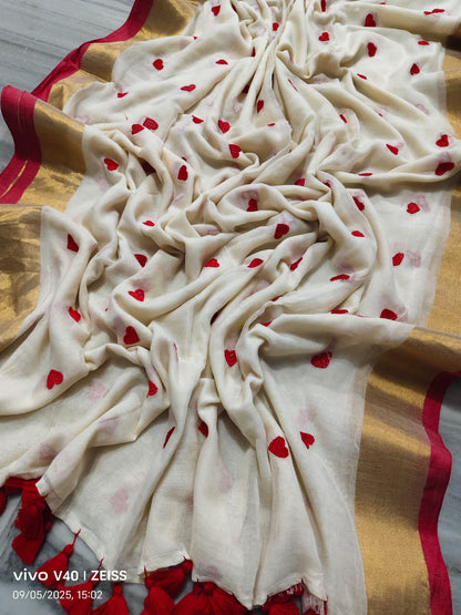 Mul Cotton Sarees with Embroidery & Zari Border