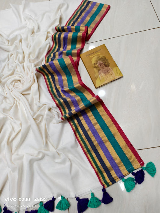 120 Count Mul Cotton Sarees with Zari Border