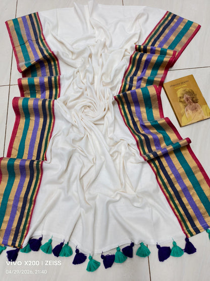 120 Count Mul Cotton Sarees with Zari Border