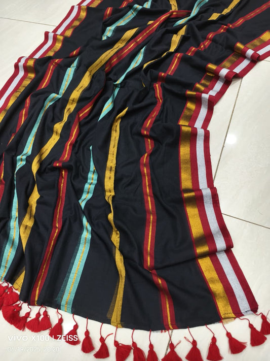 120 Count Mul Cotton Sarees with Zari Borders