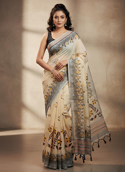Linen Slub Cotton Floral Sarees