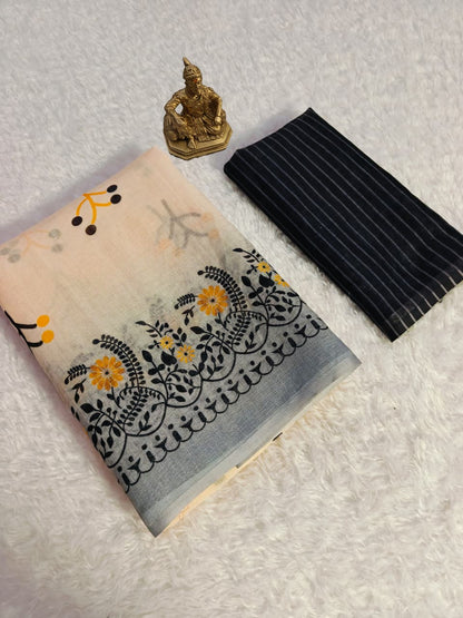 Linen Slub Cotton Floral Sarees