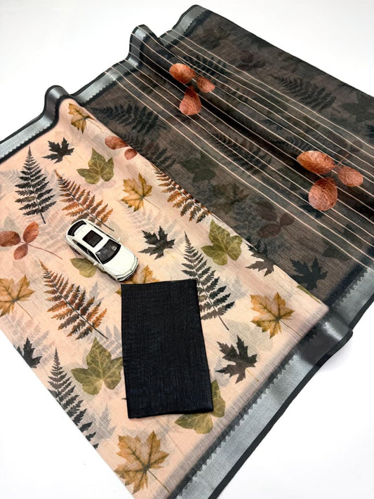 Linen Slub Cotton Floral Sarees