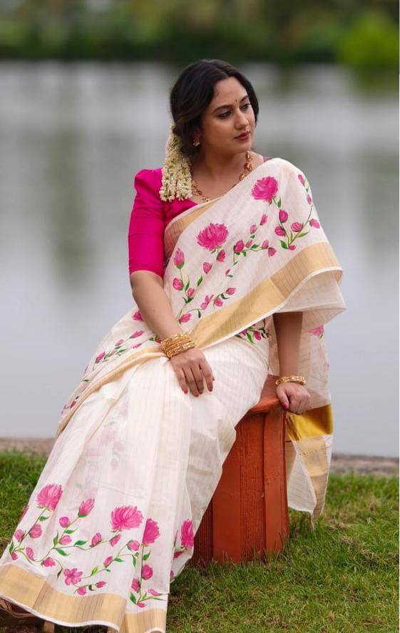 Linen Slub Cotton Floral Sarees