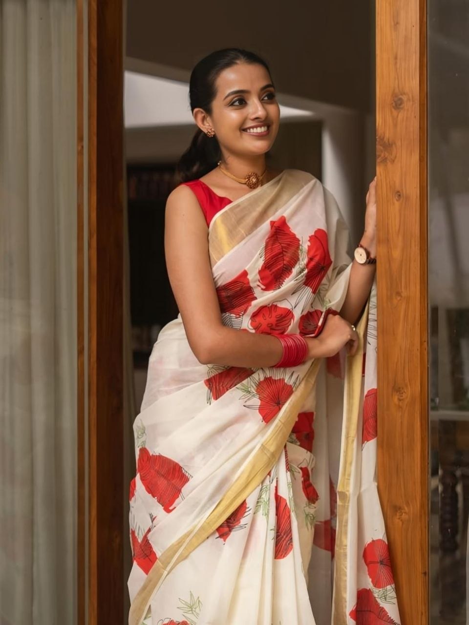 Linen Slub Cotton Floral Sarees