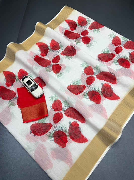 Linen Slub Cotton Floral Sarees