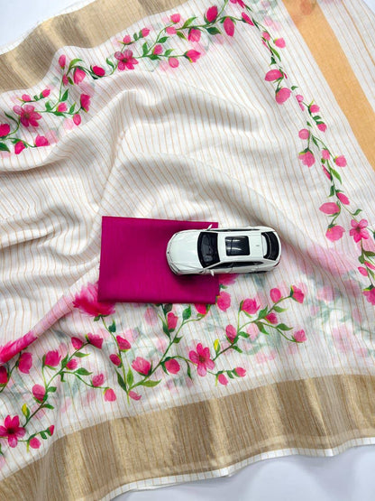 Linen Slub Cotton Floral Sarees