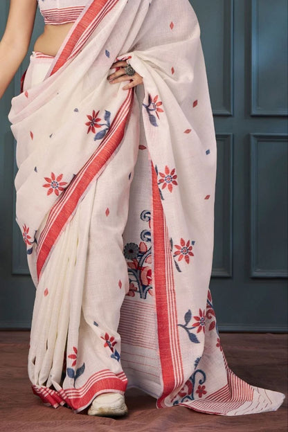 Linen Slub Cotton Floral Sarees