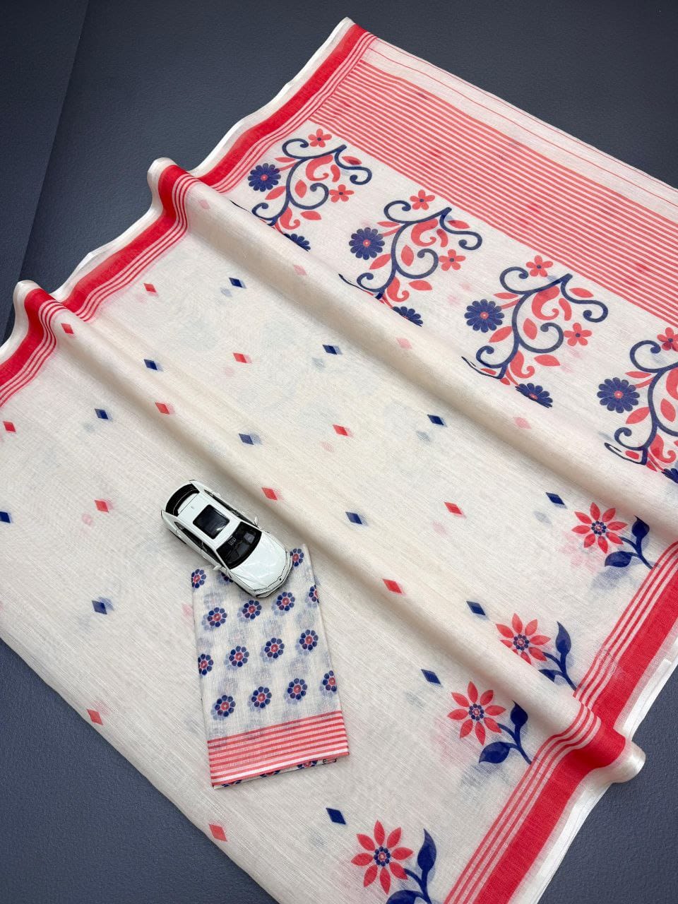 Linen Slub Cotton Floral Sarees