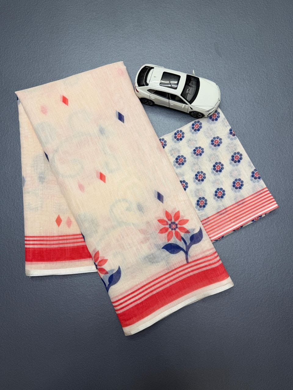 Linen Slub Cotton Floral Sarees