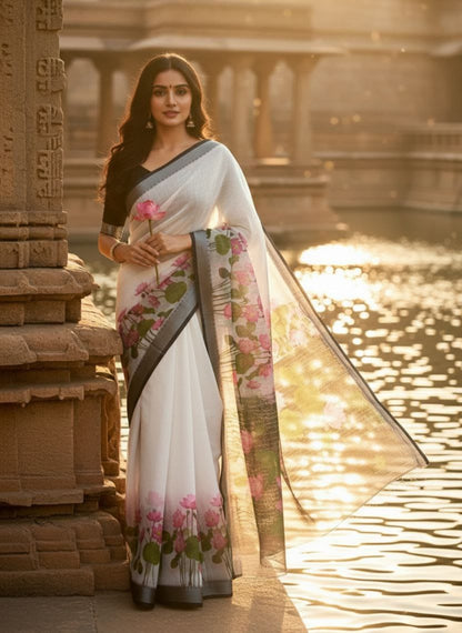 Linen Slub Cotton Floral Sarees