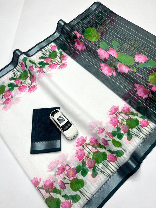 Linen Slub Cotton Floral Sarees