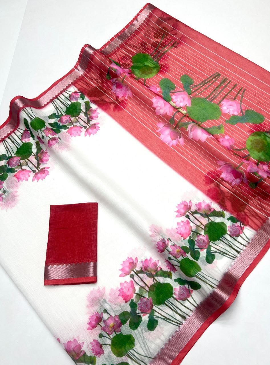 Linen Slub Cotton Floral Sarees