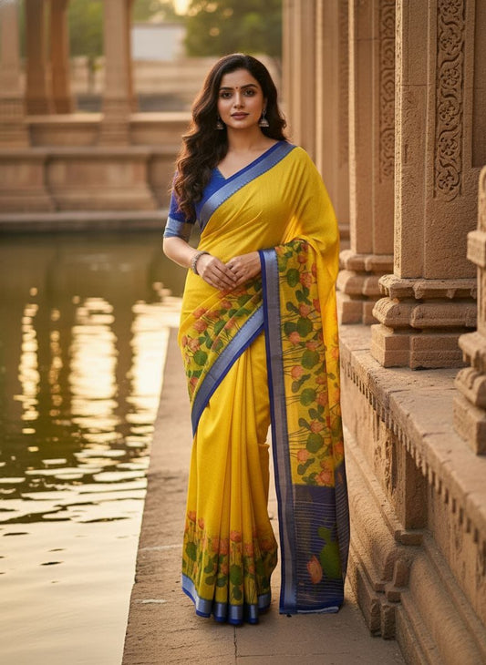 Linen Slub Cotton Floral Sarees