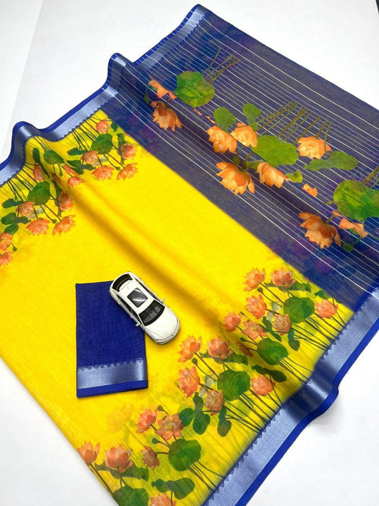 Linen Slub Cotton Floral Sarees