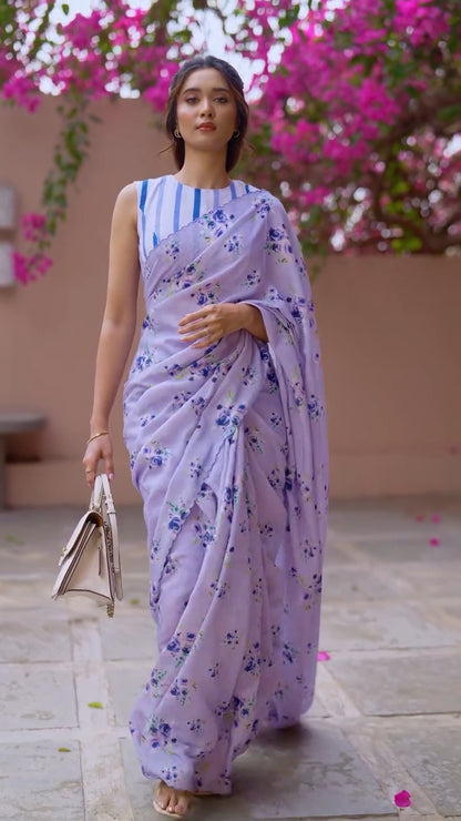 Linen Slub Cotton Floral Sarees