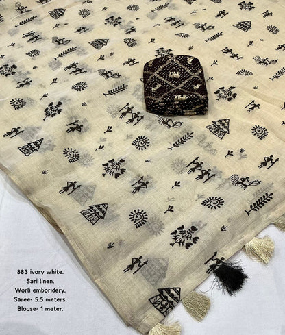 Linen Slub Cotton embroidered sarees