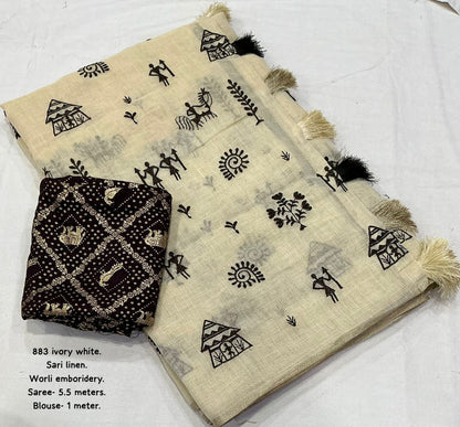 Linen Slub Cotton embroidered sarees