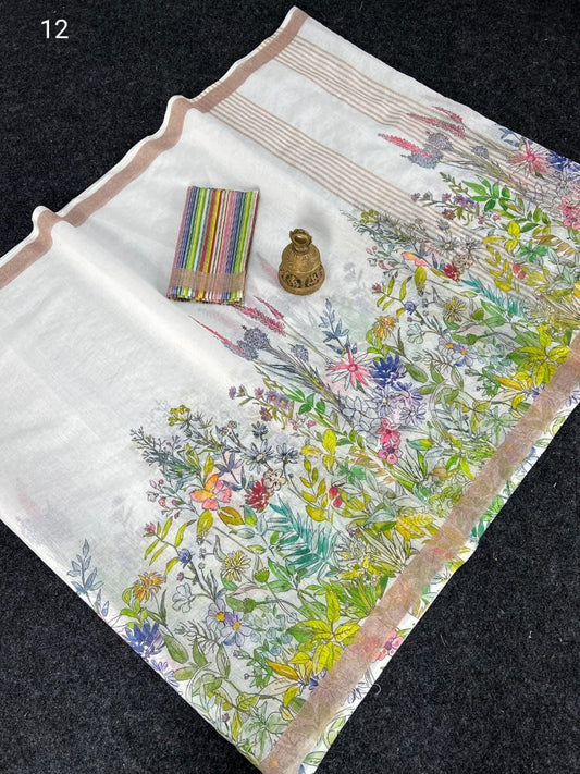 Linen Slub Cotton Floral Sarees