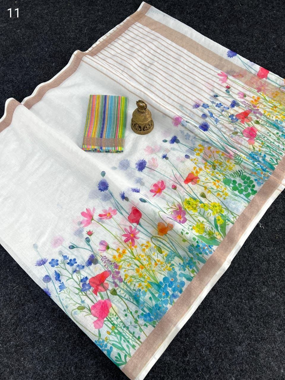 Linen Slub Cotton Floral Sarees