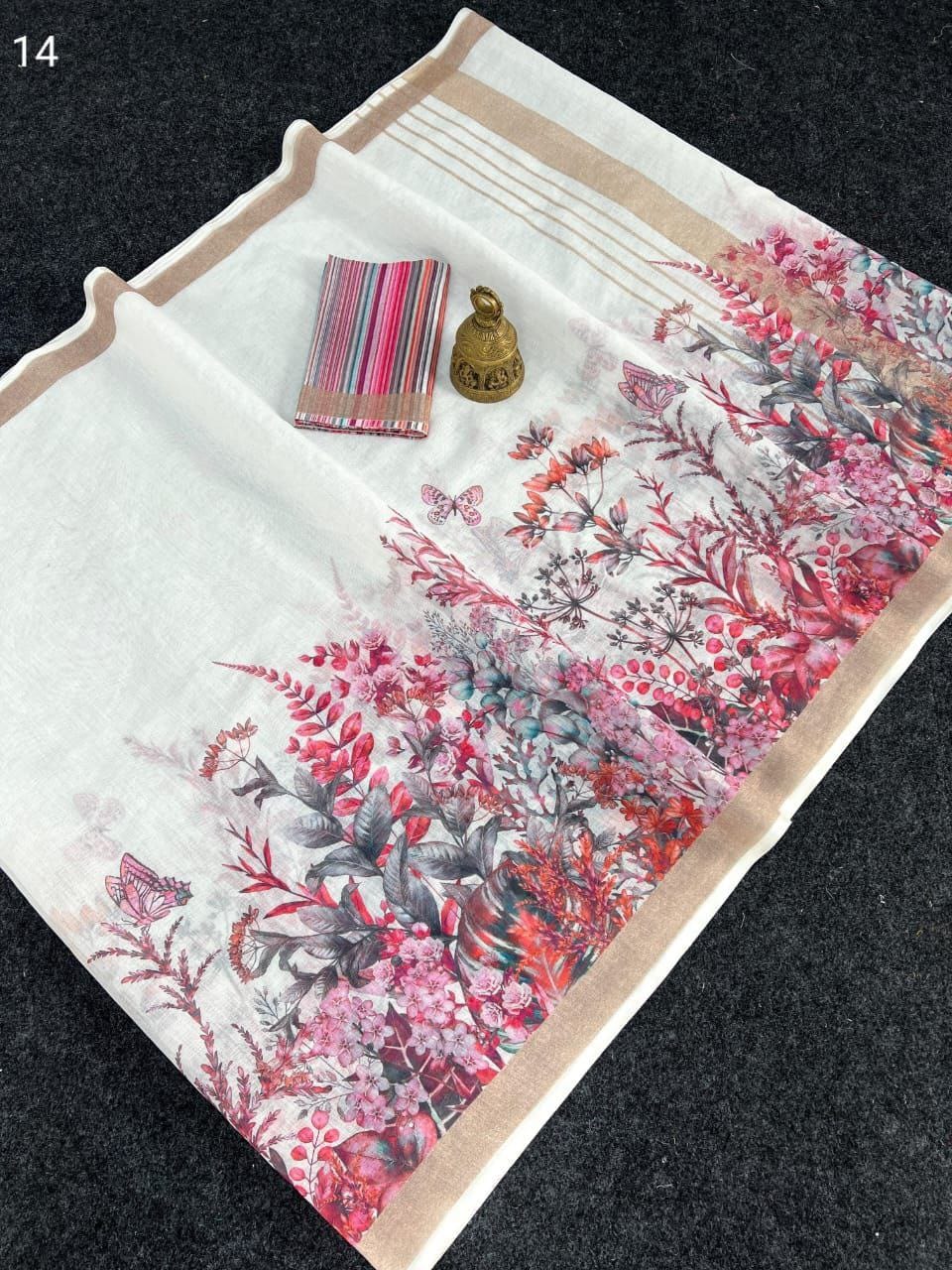 Linen Slub Cotton Floral Sarees