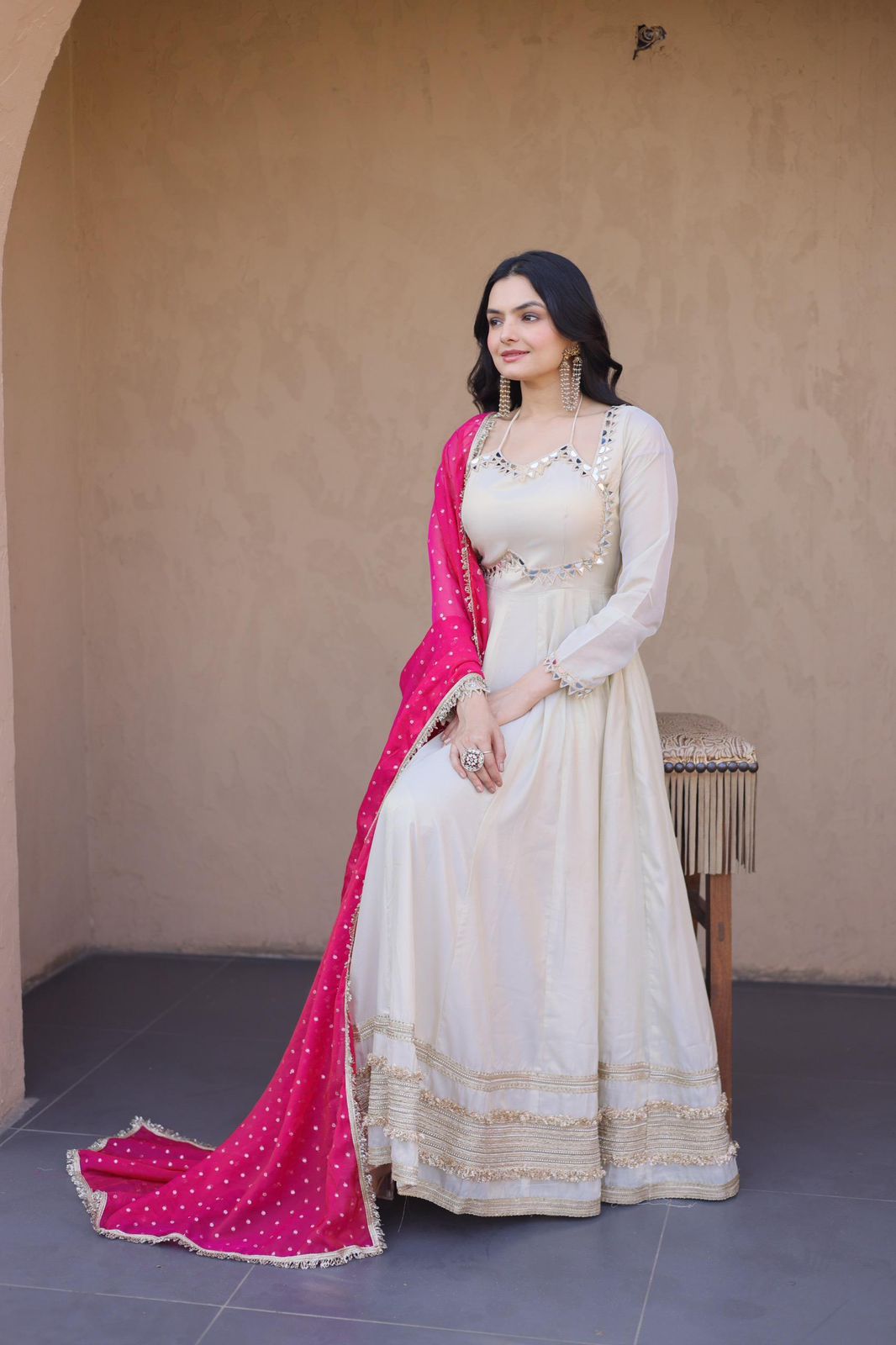 Cosmos Silk Long Flared Kali Pattern Suit Set – ₹1799