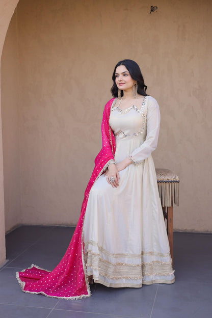 Cosmos Silk Long Flared Kali Pattern Suit Set – ₹1799