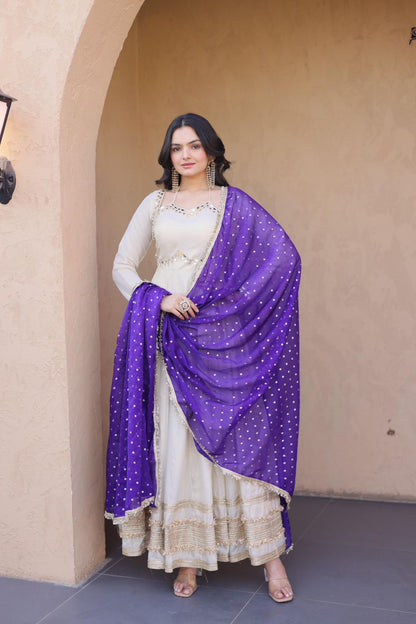 Cosmos Silk Long Flared Kali Pattern Suit Set – ₹1799