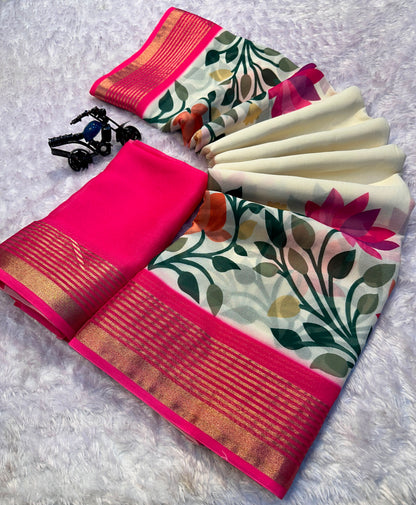 Soft Georgette Saree with Jacquard Zari Borders – ₹950