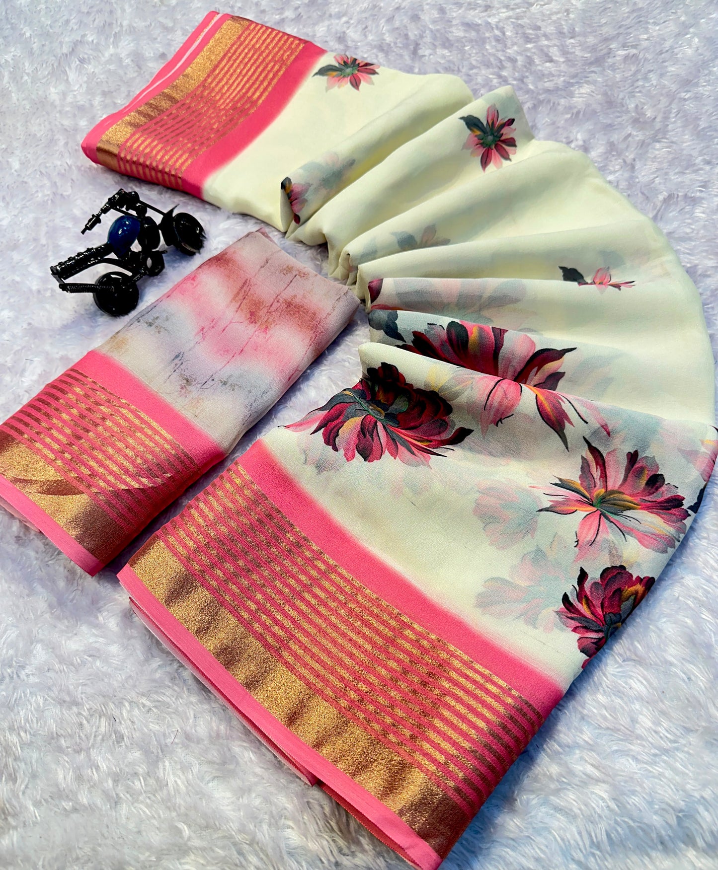 Soft Georgette Saree with Jacquard Zari Borders – ₹950
