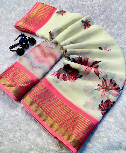 Soft Georgette Saree with Jacquard Zari Borders – ₹950