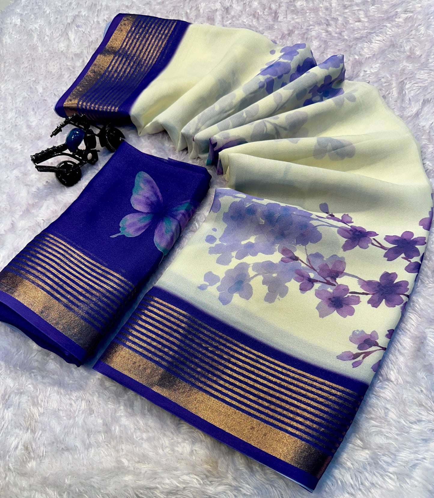 Soft Georgette Saree with Jacquard Zari Borders – ₹950