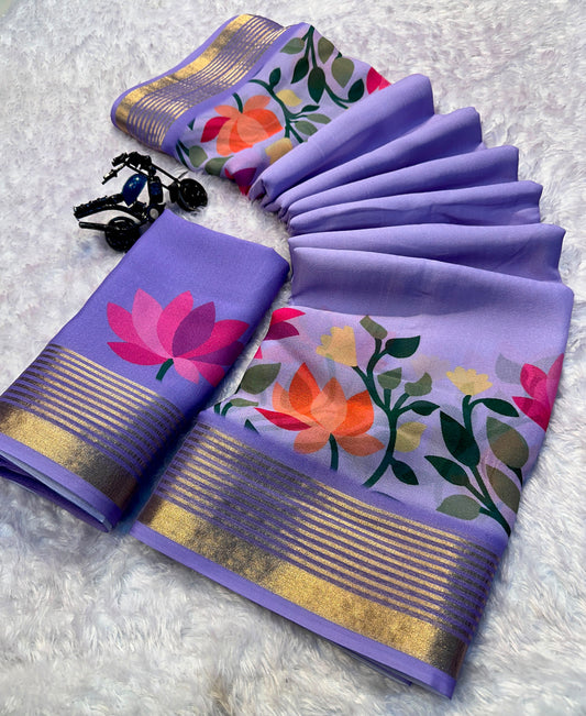 Soft Georgette Saree with Jacquard Zari Borders – ₹950