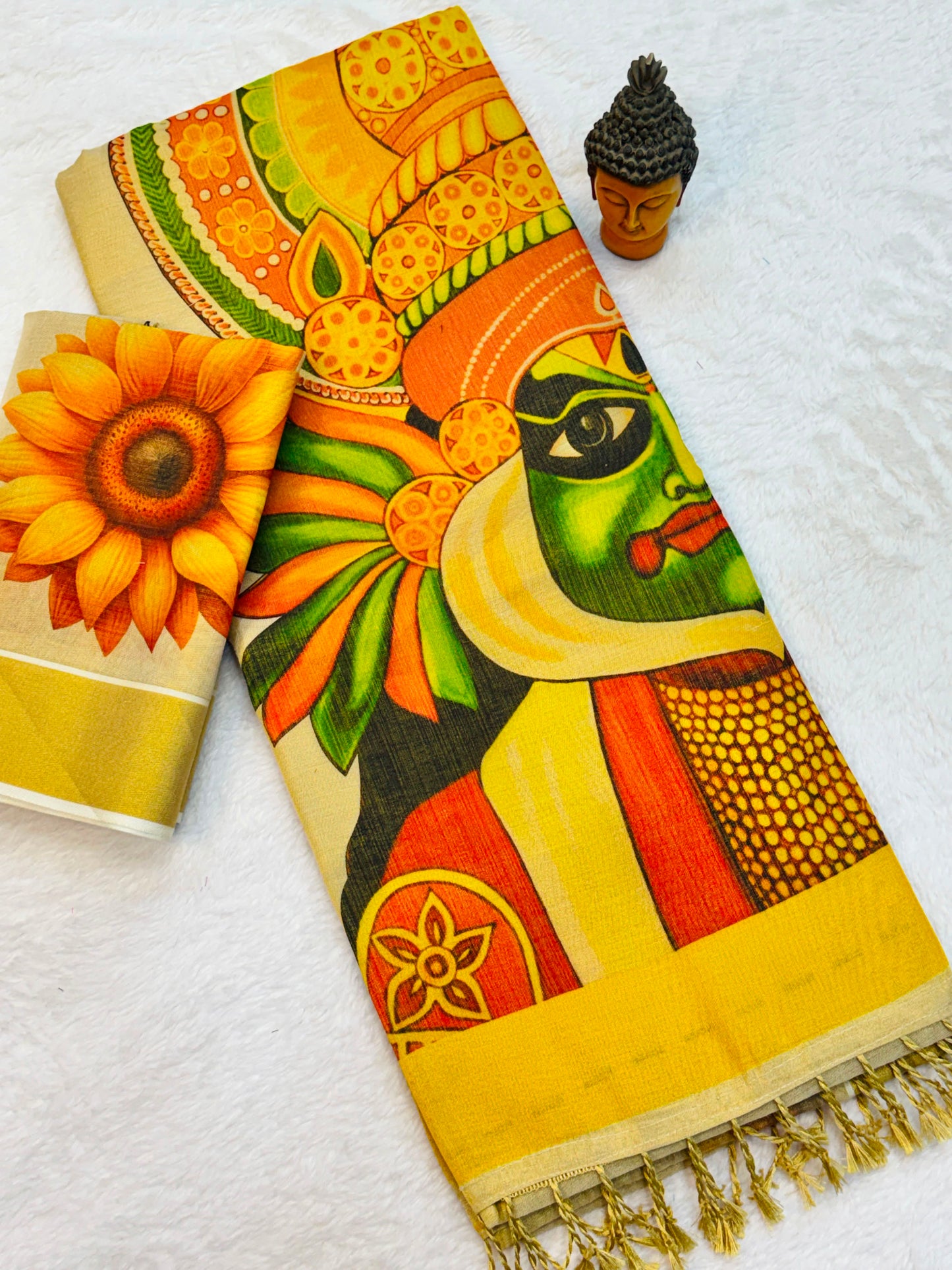 Kerala Tissue Saree with Digital Motif Prints – ₹1100